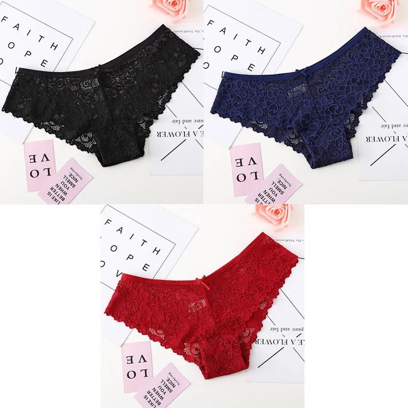 3pcs Sexy Lace Women Cozy Lingerie Briefs Underpants Low Waist Panties Underwear