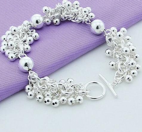 925 Sterling Silver Grapes More Beads Fashion Women Wedding Engagement Charm Bracelet