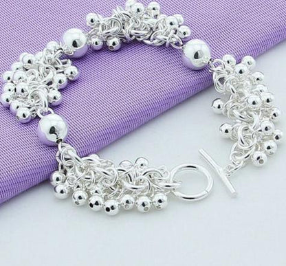 925 Sterling Silver Grapes More Beads Fashion Women Wedding Engagement Charm Bracelet