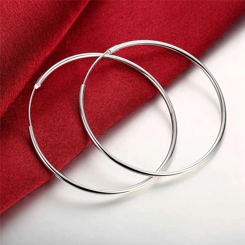 925 Sterling Silver Hoop 50mm Round Circle Loop Smooth Big Earrings