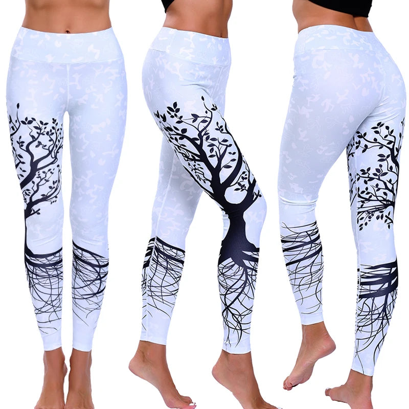 Sexy Yoga Trees Printed Dry Fit Sport Elastic Fitness Gym Sport Leggings Trousers