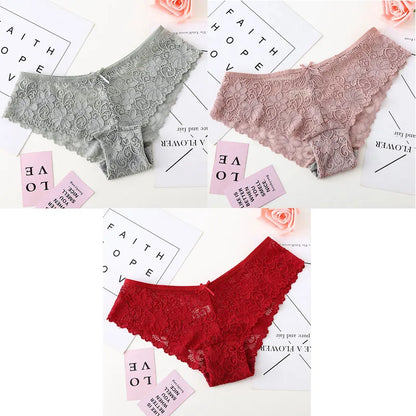 3pcs Sexy Lace Women Cozy Lingerie Briefs Underpants Low Waist Panties Underwear