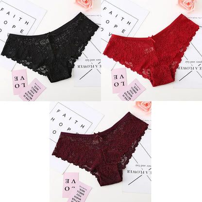 3pcs Sexy Lace Women Cozy Lingerie Briefs Underpants Low Waist Panties Underwear