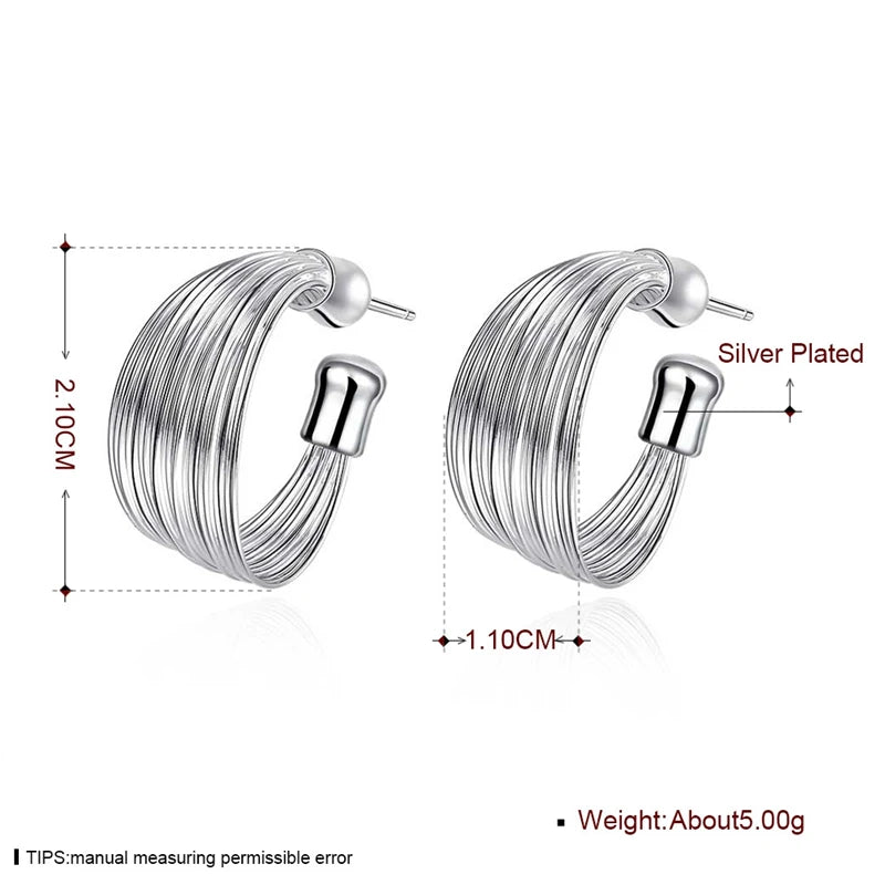Women 925 Sterling Silver Smooth Multi-line Stud Earrings For Woman Wedding Engagement Fashion Party Charm Jewelry
