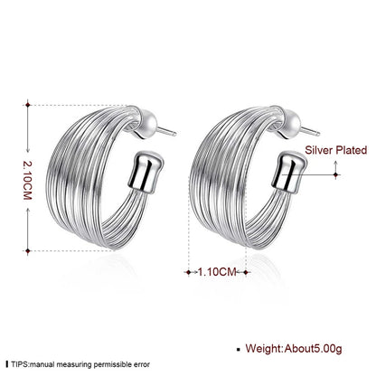 Women 925 Sterling Silver Smooth Multi-line Stud Earrings For Woman Wedding Engagement Fashion Party Charm Jewelry
