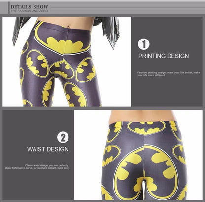 Women Batman Logo Badge Printed Skinny Leggings Pants