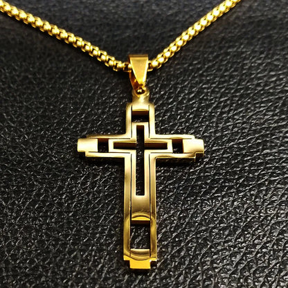 Men Fashion Cross Gold Stainless Steel Choker Cross Stainless Steel Choker Pendant Necklace