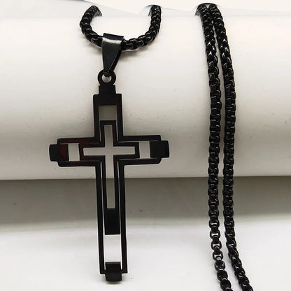 Men Fashion Cross Gold Stainless Steel Choker Cross Stainless Steel Choker Pendant Necklace