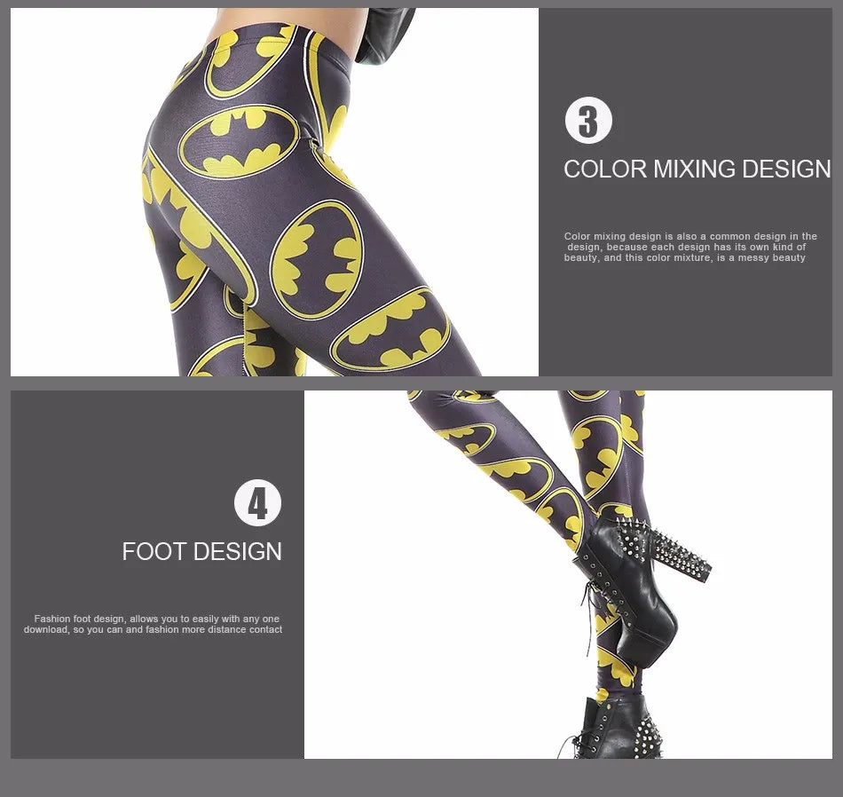 Women Batman Logo Badge Printed Skinny Leggings Pants