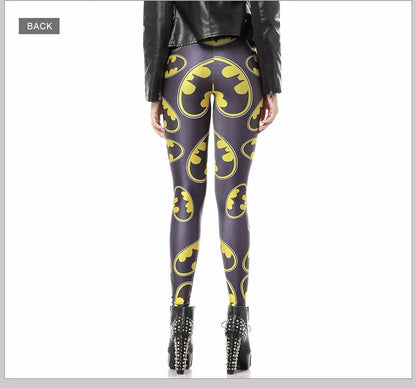 Women Batman Logo Badge Printed Skinny Leggings Pants