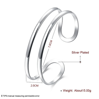 925 Sterling Silver Double Circle Line Woman Wedding Engagement Fashion Charm Party Bangle Bracelet