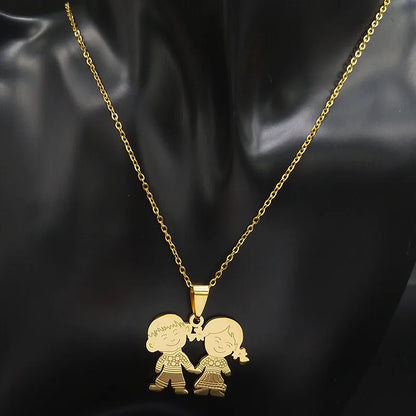 Women Mother Gold Color Boy Girl Kids Stainless Steel Necklace