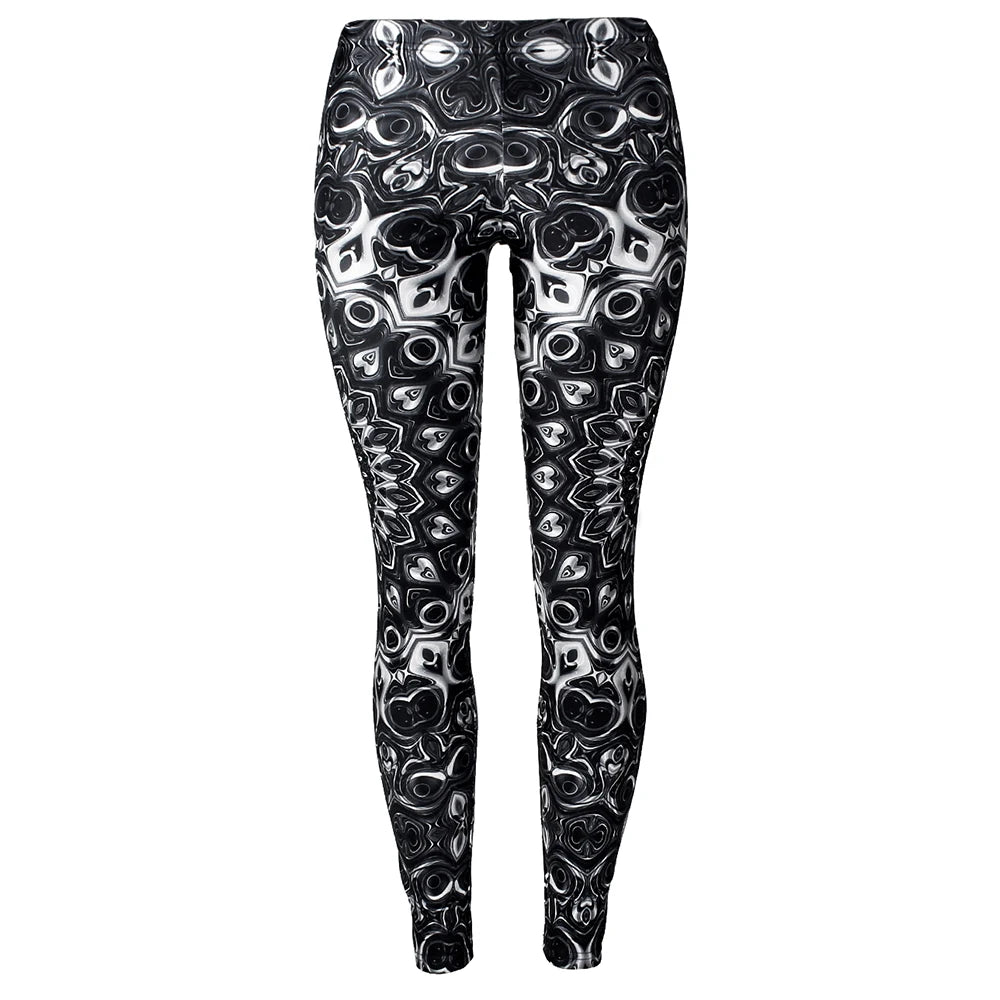 Women Fashion Mandala Flower Digital Print Skeleton Leggings Pants