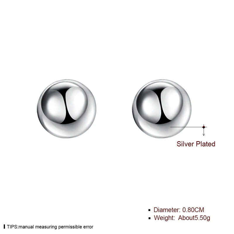 925 Sterling Silver 8/10/12mm Round Smooth Solid Bead Ball Women Wedding Engagement Stud Earrings