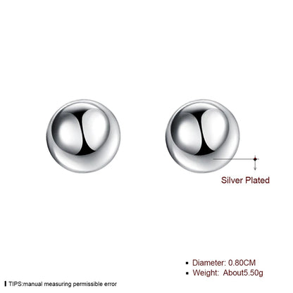 925 Sterling Silver 8/10/12mm Round Smooth Solid Bead Ball Women Wedding Engagement Stud Earrings