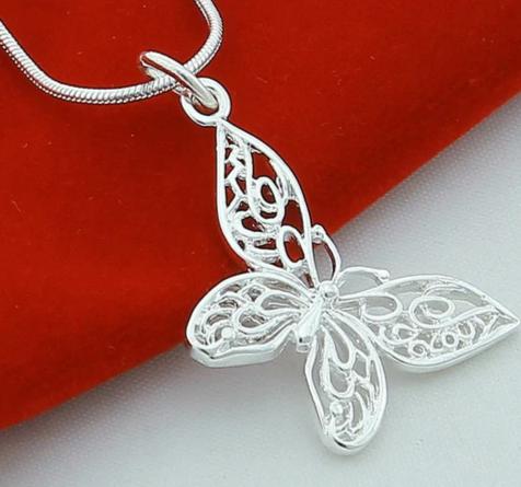 925 Sterling Silver Butterfly Snake Chain Women Wedding Engagement Pendant Necklace