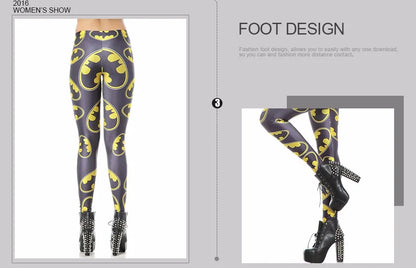 Women Batman Logo Badge Printed Skinny Leggings Pants