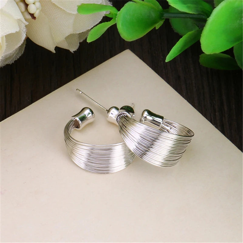 Women 925 Sterling Silver Smooth Multi-line Stud Earrings For Woman Wedding Engagement Fashion Party Charm Jewelry