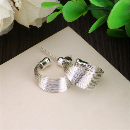 Women 925 Sterling Silver Smooth Multi-line Stud Earrings For Woman Wedding Engagement Fashion Party Charm Jewelry