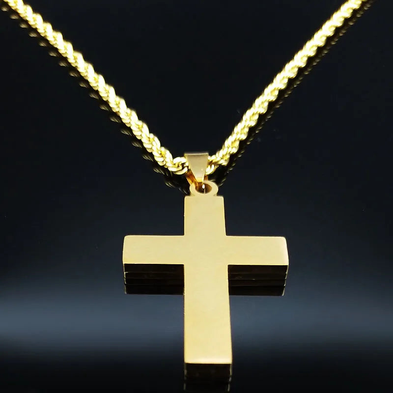 Men Women Gold Color Hip Hop Big Cross Jesus Stainless Steel Necklace