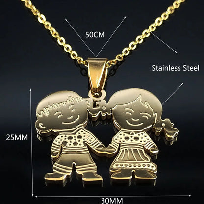 Women Mother Gold Color Boy Girl Kids Stainless Steel Necklace