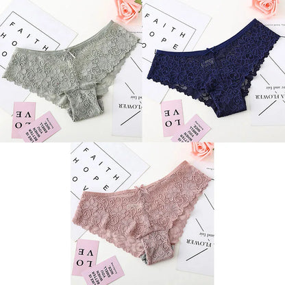 3pcs Sexy Lace Women Cozy Lingerie Briefs Underpants Low Waist Panties Underwear