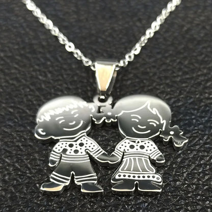 Women Mother Gold Color Boy Girl Kids Stainless Steel Necklace