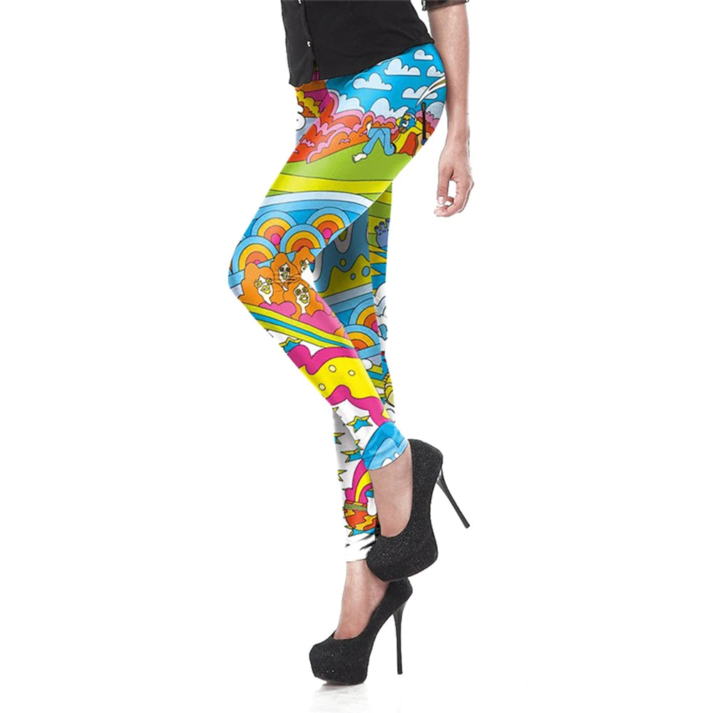 Women Fashion Colorful Comic Doodles Printed Leggings Pant