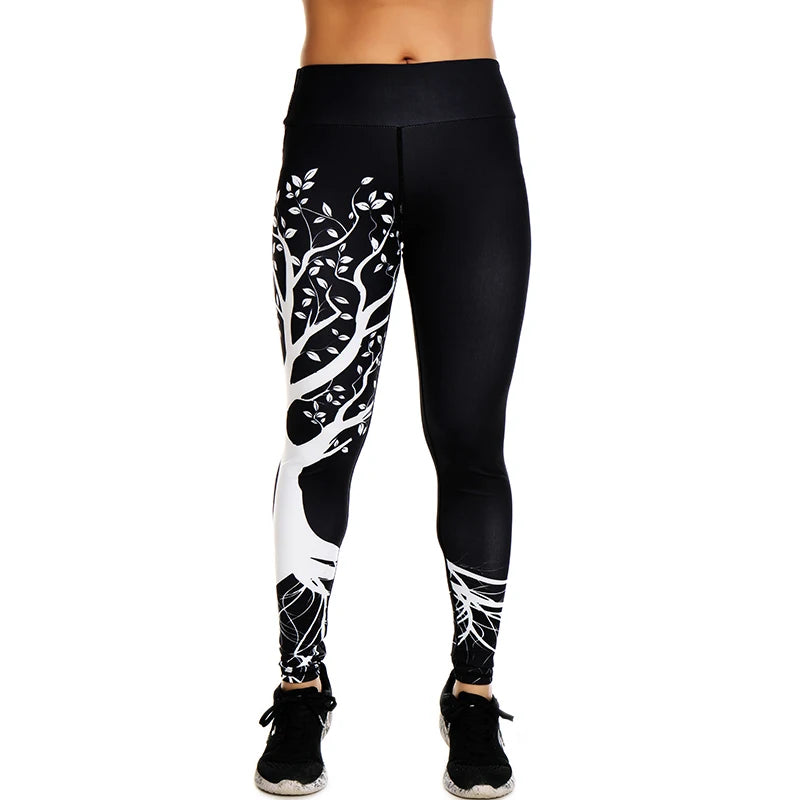 Sexy Yoga Trees Printed Dry Fit Sport Elastic Fitness Gym Sport Leggings Trousers