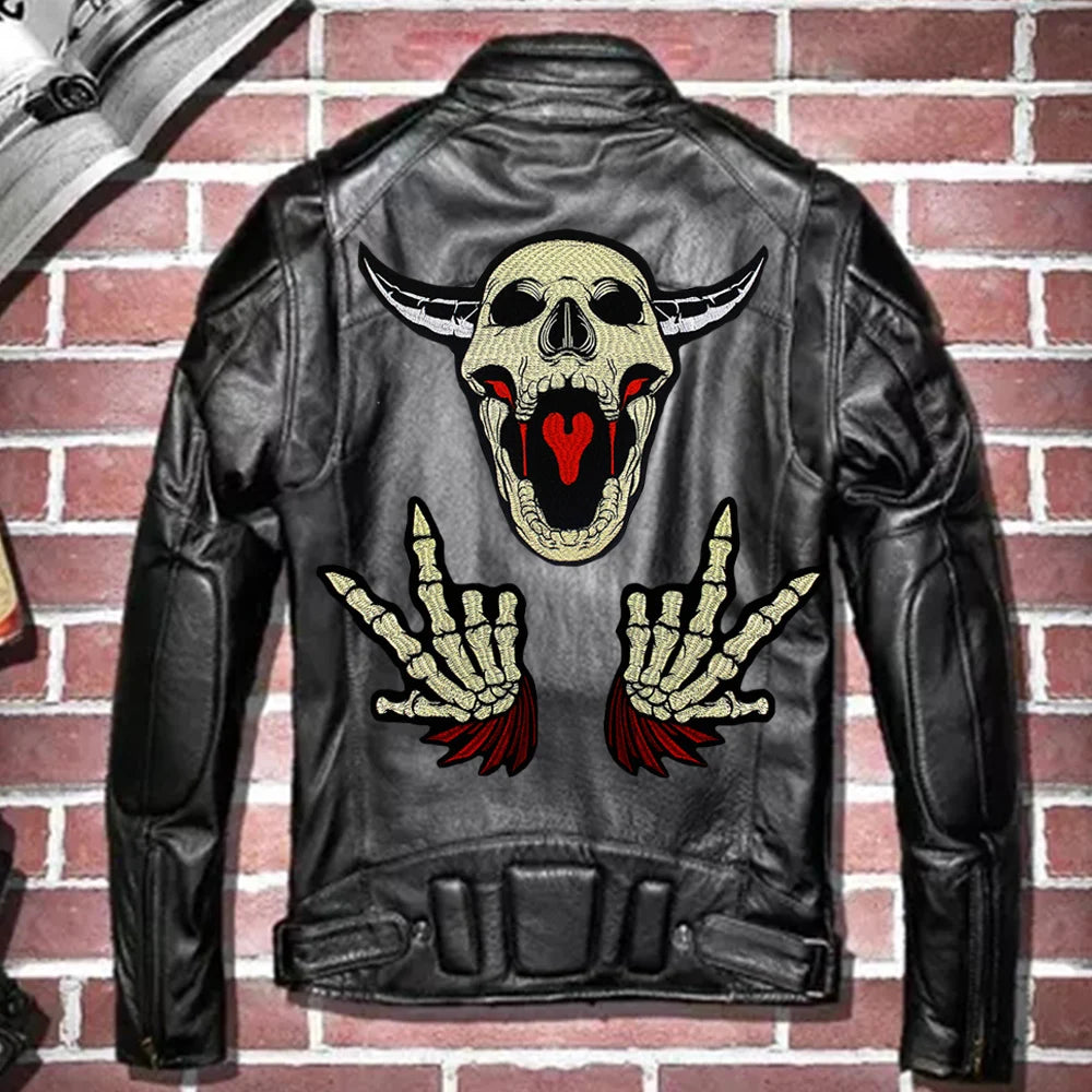 Skull Finger Embroidery Patch Appliques Iron on Patches Badge Clothes Sewing