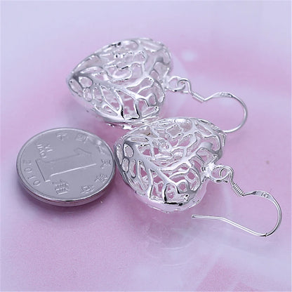 925 Sterling Silver Heart Ball Woman Wedding Engagement Party Fashion Charm Drop Earrings