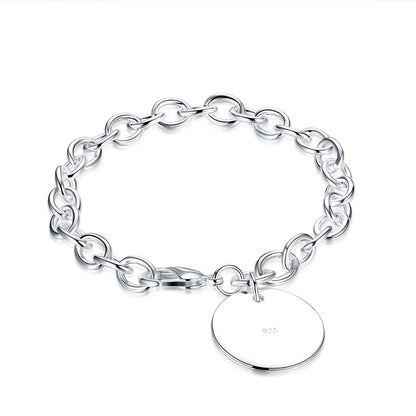 925 Sterling Silver Circle Tag Woman Fashion Wedding Engagement Party Bracelet