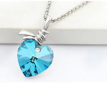 Women Crystal Heart Pendant Fashion Necklace Earring cute romantic lover gift Sets