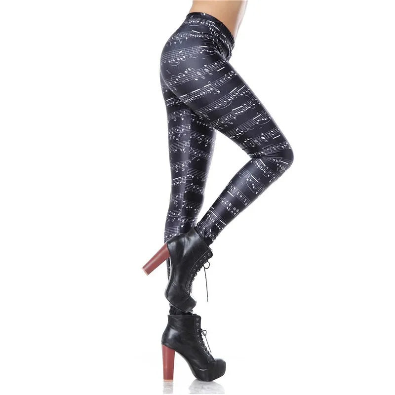 High Waist Sexy Music Note Sheet Digital Printed Fitness Leggings Pants