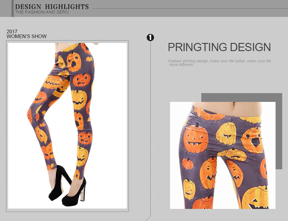 Women Halloween Jack-O-Lantern Printed Leggings Pants