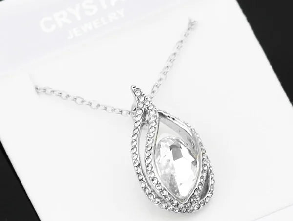 Women Fashion Bridal Austrian Crystal Flame Water Tear Pendant Necklace Earrings