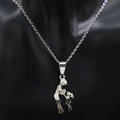 Stainless Steel Chain Kids Silver Color Women Mother Mom Daughter Necklace Pendant Necklace