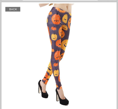 Women Halloween Jack-O-Lantern Printed Leggings Pants