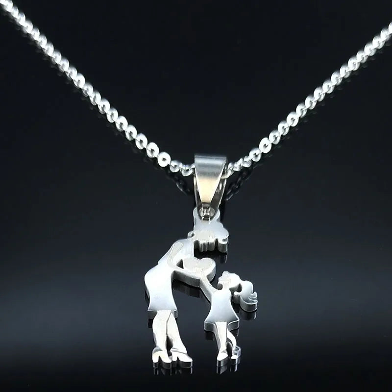 Stainless Steel Chain Kids Silver Color Women Mother Mom Daughter Necklace Pendant Necklace