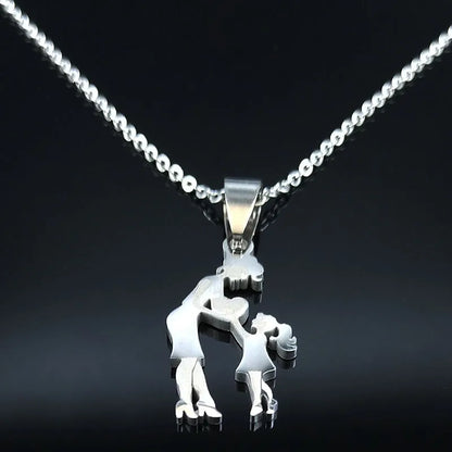 Stainless Steel Chain Kids Silver Color Women Mother Mom Daughter Necklace Pendant Necklace