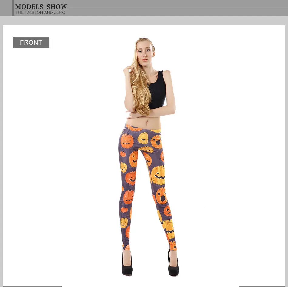 Women Halloween Jack-O-Lantern Printed Leggings Pants