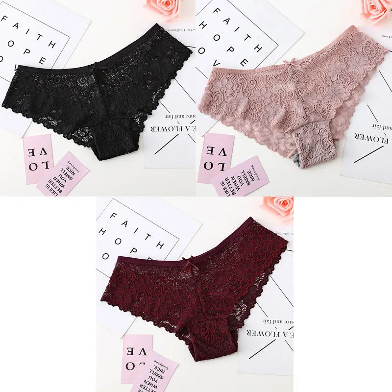 3pcs Sexy Lace Women Cozy Lingerie Briefs Underpants Low Waist Panties Underwear