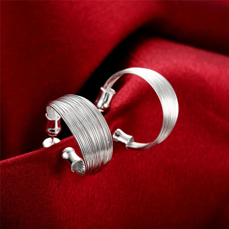 Women 925 Sterling Silver Smooth Multi-line Stud Earrings For Woman Wedding Engagement Fashion Party Charm Jewelry