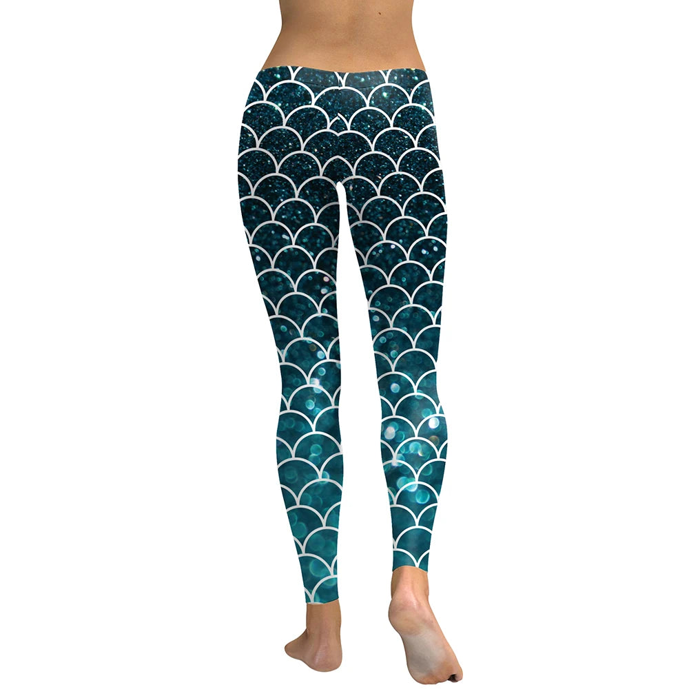 Women Fashion Mermaid Glitter Digital Print Leggings Pants