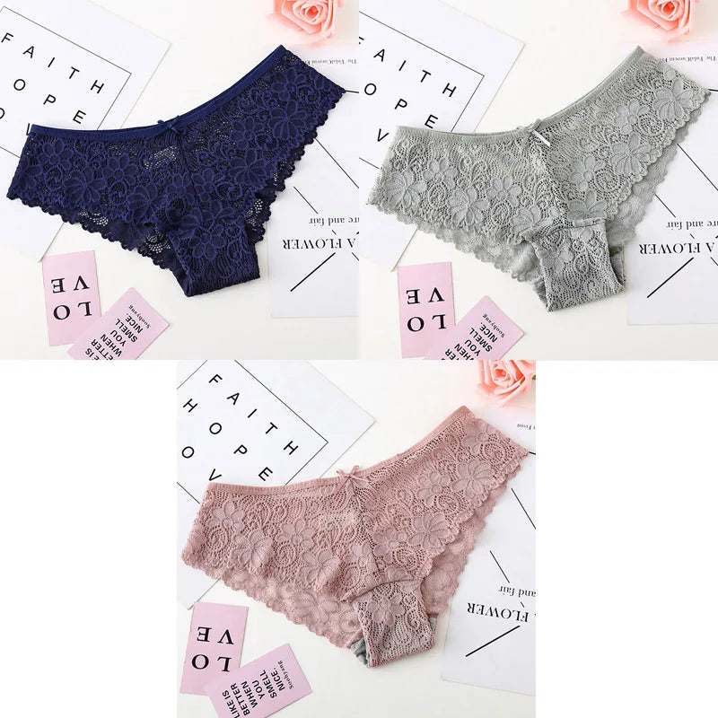 3pcs Sexy Lace Women Cozy Lingerie Briefs Underpants Low Waist Panties Underwear