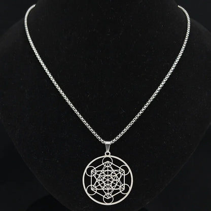 Men Sacred Geometry Angel Seal Metatron Symbol Yoga Hindu Buddhism Stainless Steel Necklace