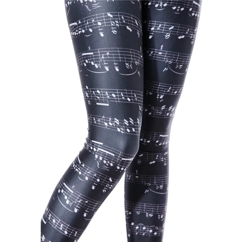 High Waist Sexy Music Note Sheet Digital Printed Fitness Leggings Pants