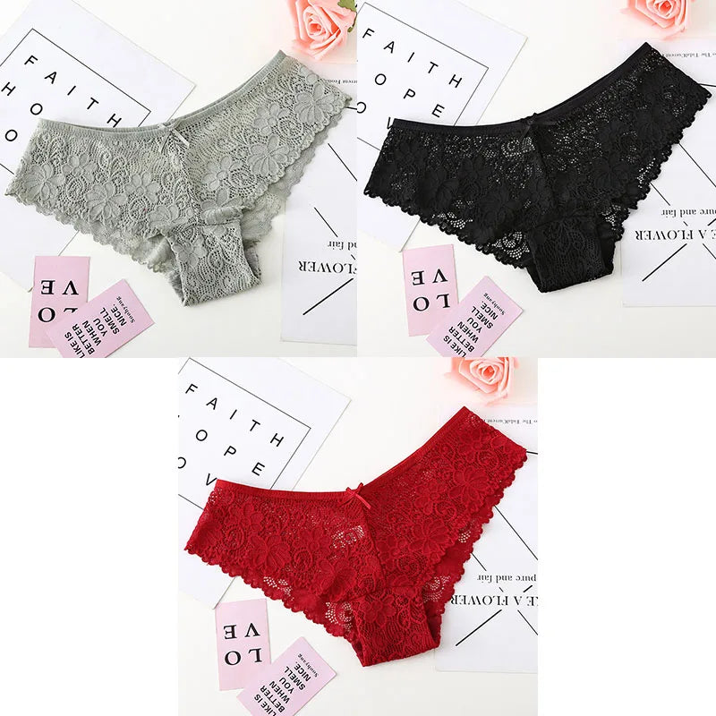 3pcs Sexy Lace Women Cozy Lingerie Briefs Underpants Low Waist Panties Underwear