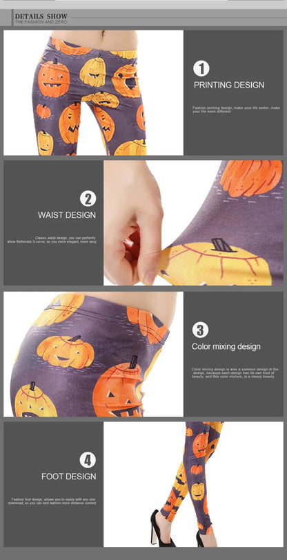 Women Halloween Jack-O-Lantern Printed Leggings Pants