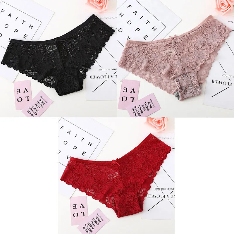 3pcs Sexy Lace Women Cozy Lingerie Briefs Underpants Low Waist Panties Underwear